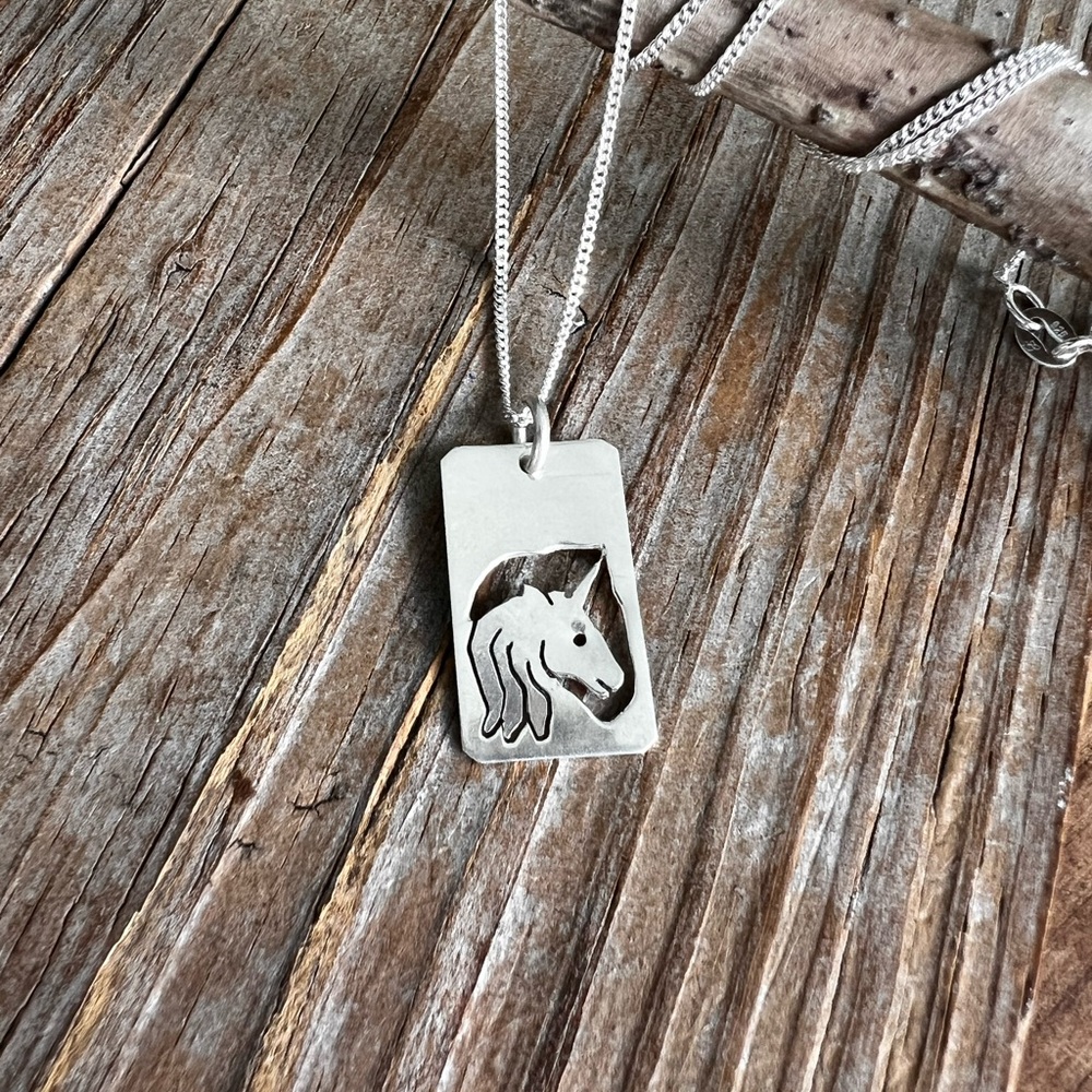Susan Packard Sterling Silver Unicorn Cutout Pendant Necklace Signed Vintage